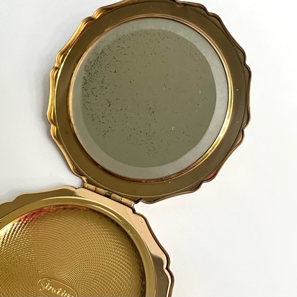 1950s VTG Stratton England Compact Mirror w/ Peacock + Flowers on Black Enamel - Picture 14 of 14